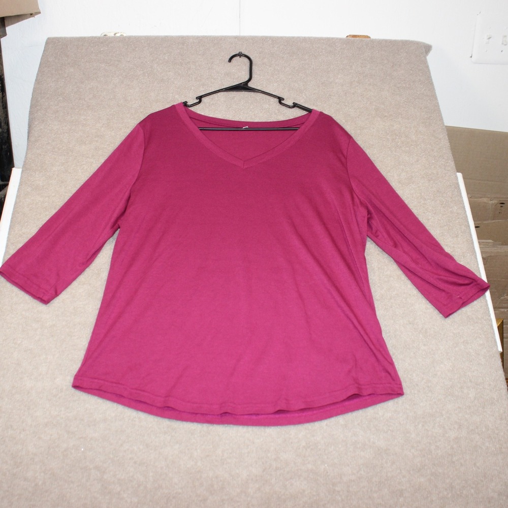 Magenta V-Neck 3/4 Sleeve Cotton Blend Jersey Knit Top XL